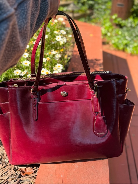 Coach Handbags - Coach Saffiano Patent Leather Triple Compartment Carryall Tote- Burgundy Merlot